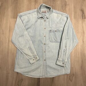 Vintage Newfoundland Vikings Blue Denim Shirt Size Large